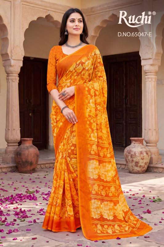 Ruchi saffron chiffon 276 embroidery saree wholesale